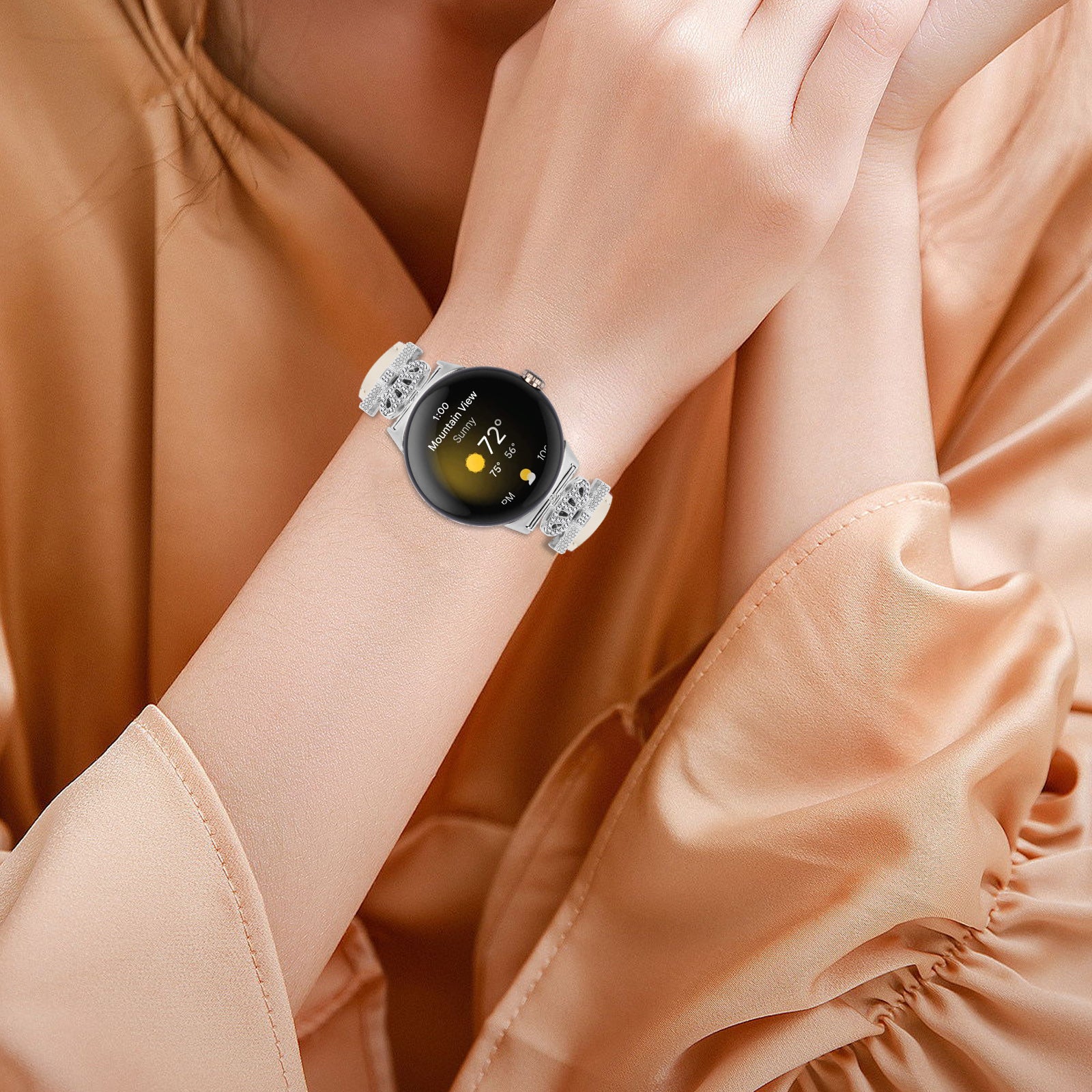 Silver Buckle Band for Google Pixel Watch Pixel Watch 2 Crown Rhinestone Decor Genuine Cowhide Leather Wrist Strap Silver Buckle Band for Google Pixel Watch Pixel Watch 2 Crown Rhinestone Decor Genuine Cowhide Leather Wrist Strap